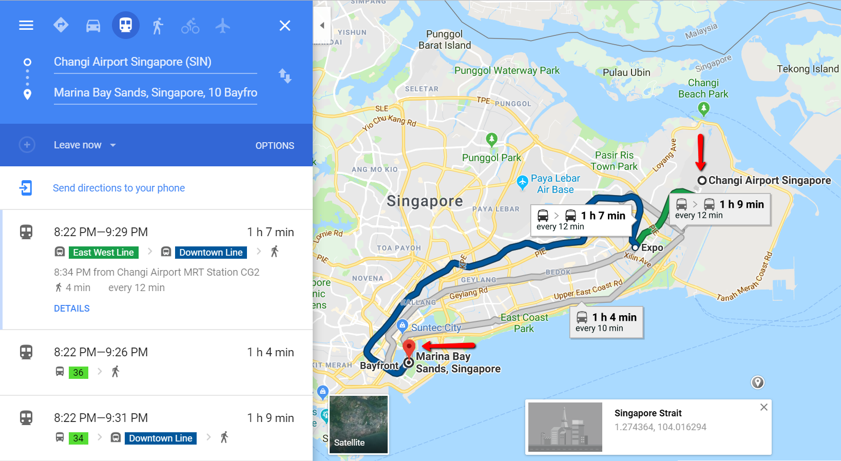 Route from Singapore Airport to City enter, tour on your own