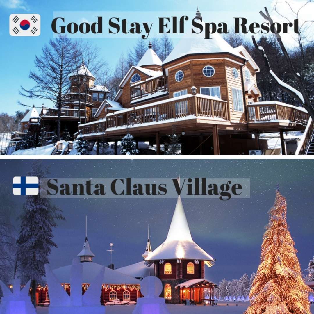 Santa Claus Village and Goos Stay Elf Spa comparison, Winter getaways Korea and Finland, Pisa Tower, European and Asian Travel Destinations 