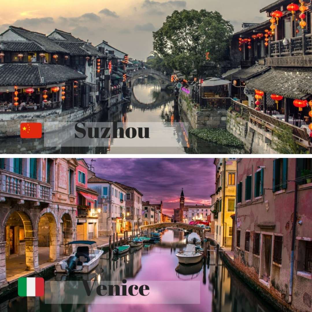 Canal Suzhou and canal Venice comparison, European and Asian Travel Destinations 