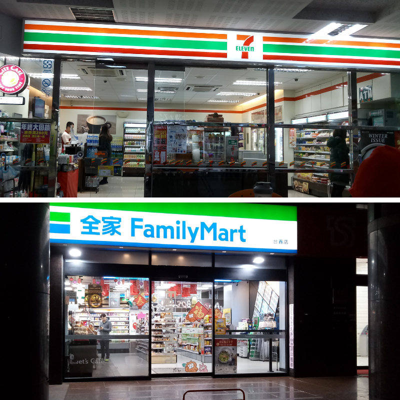 Family Mart and Seven Eleven 7 11 in Taipei Taiwan