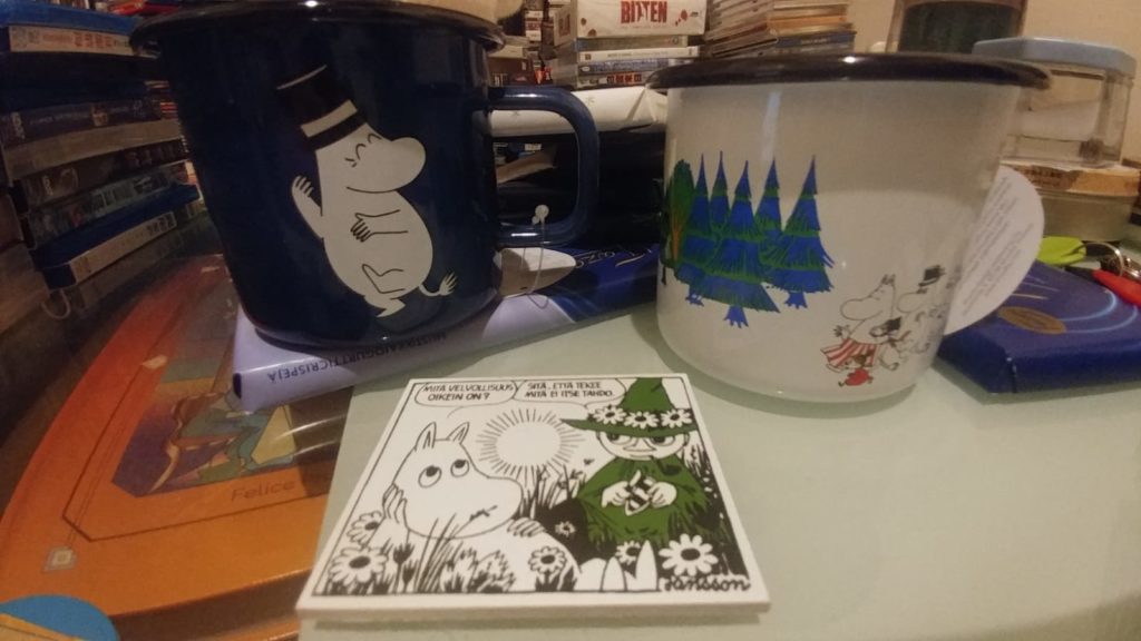 Moomin souvenirs from Rovaniemi Finland cups and fridge magnet