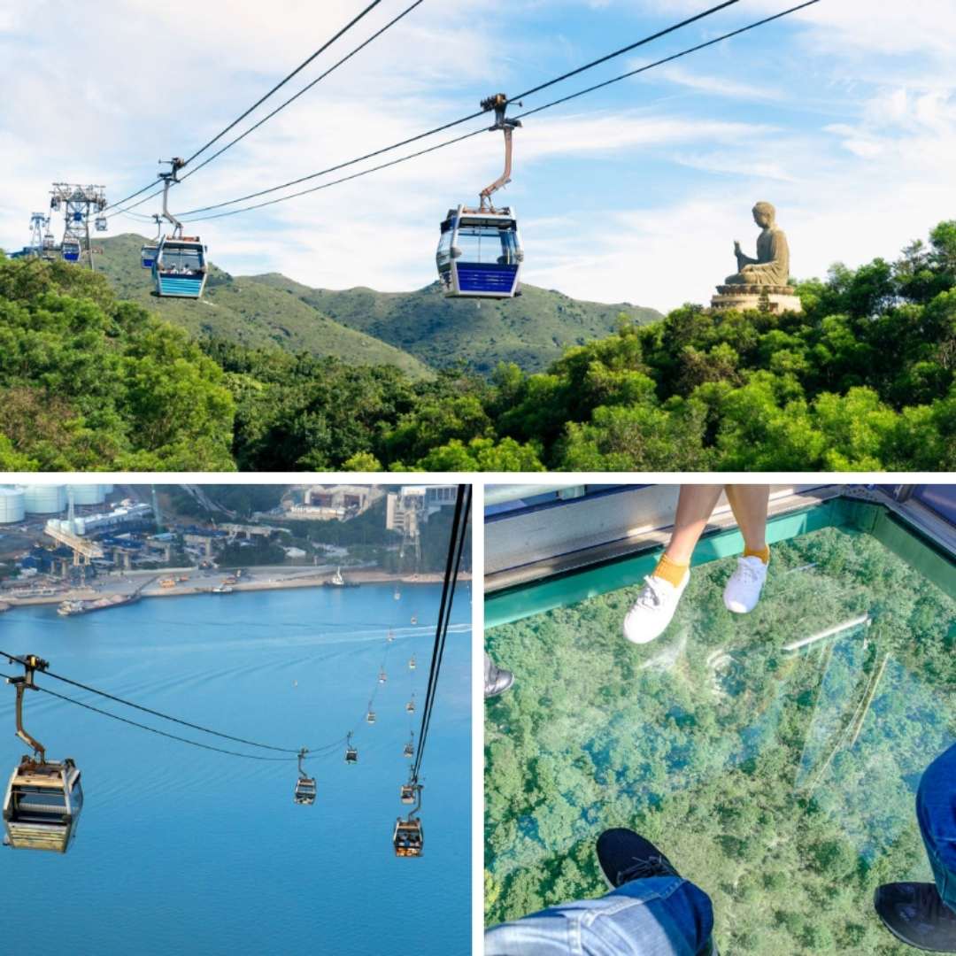 Ngong Ping Gondola Cable car in Hong Kong, Lantau Island, sea view and crystal floor