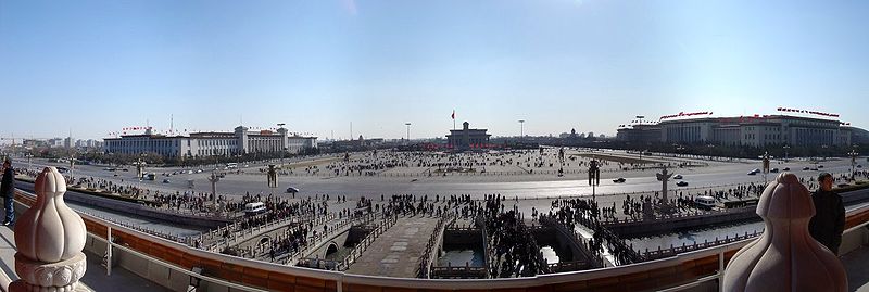 Panoramic view of Tiananmen square in Beijing China, source wikipedia
