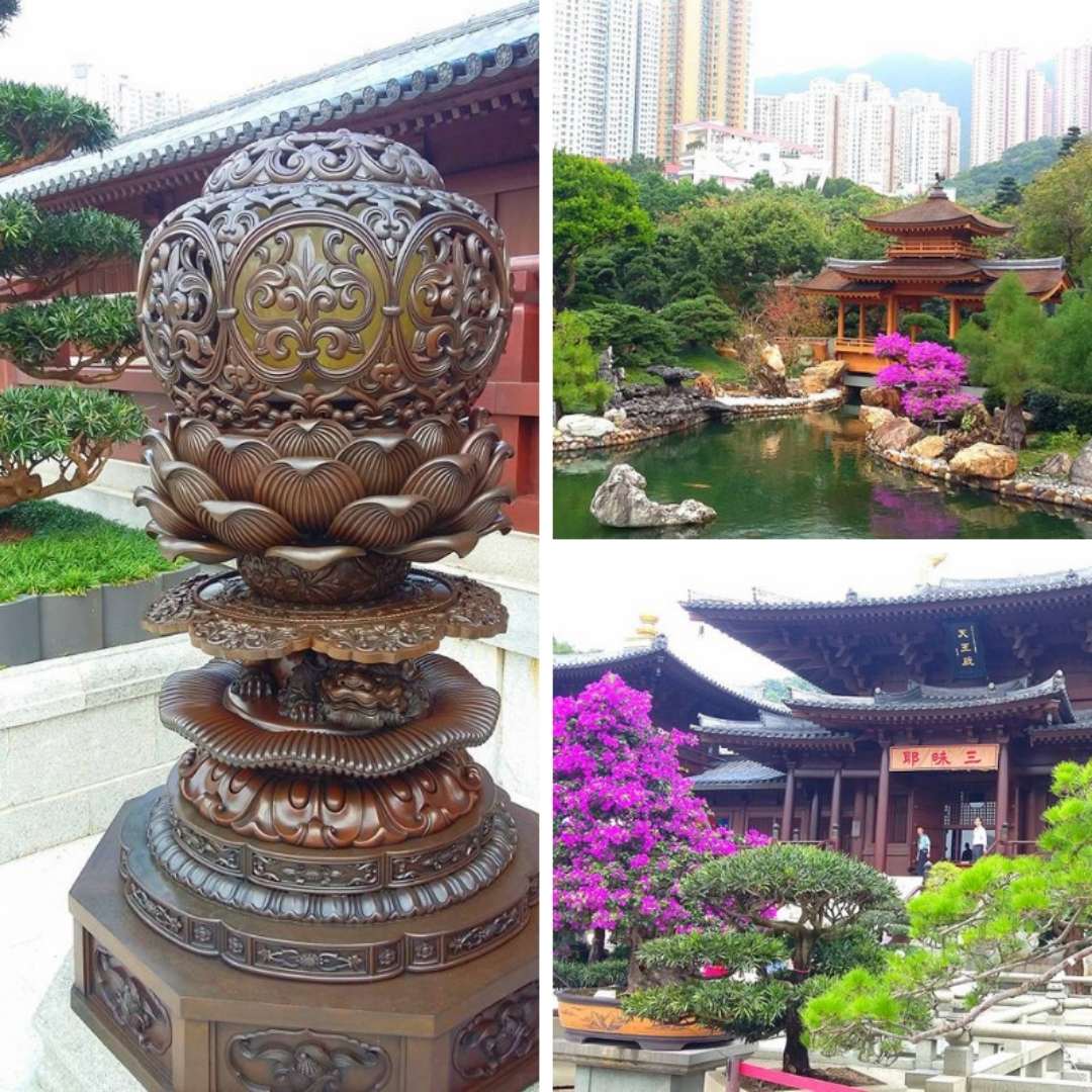 Photos of Nan Lian Garden in Hong Kong, trees, hills,