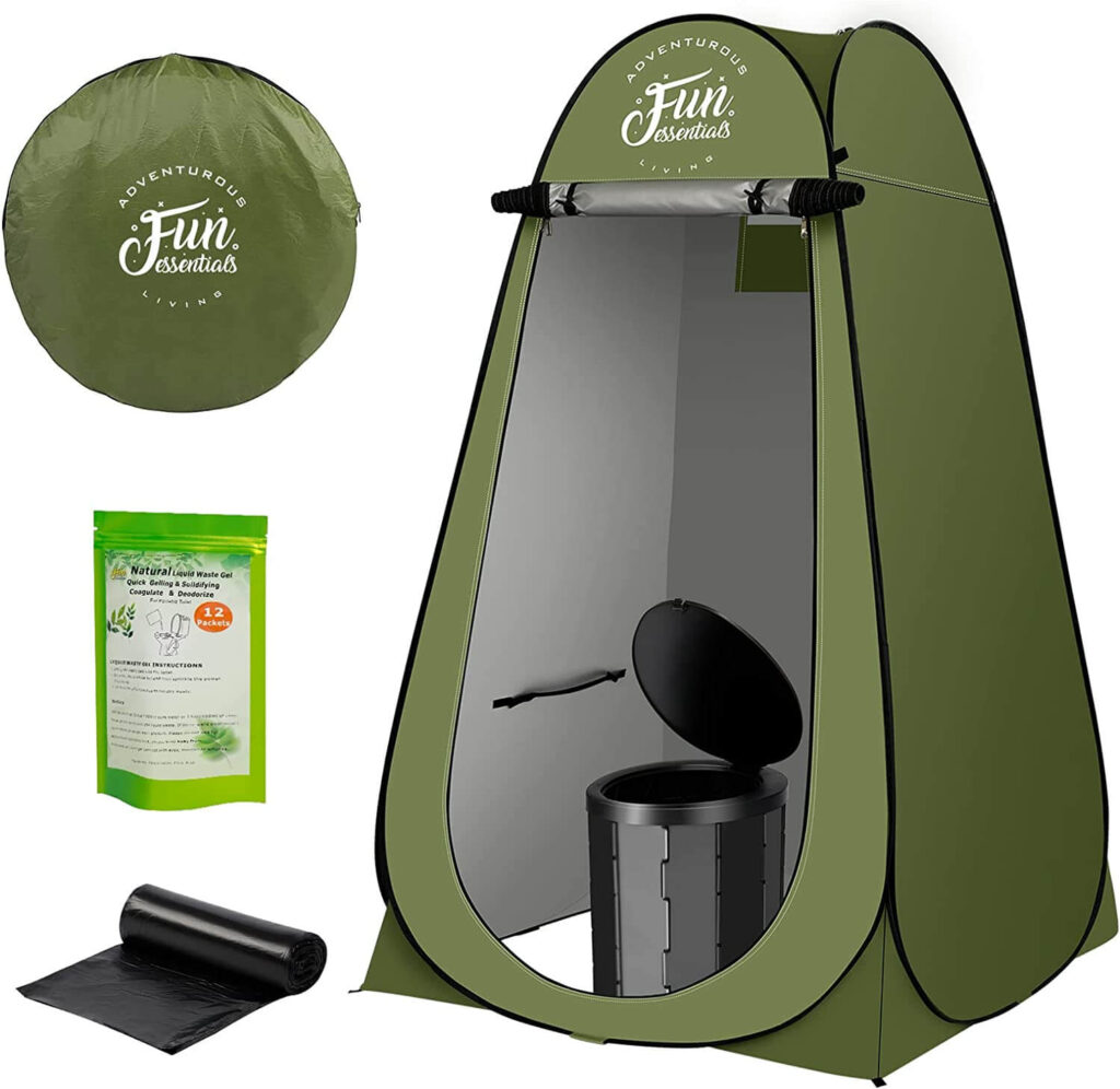 portable toilet for camping with privacy tent